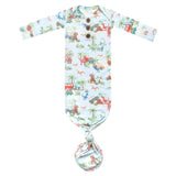 Wood Button Newborn Knotted Gown - Dino Explorer