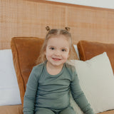 2pc Rib Knit Long Sleeve Pajama Set - Moss