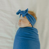 Rib Knit Headband Bow - Indigo