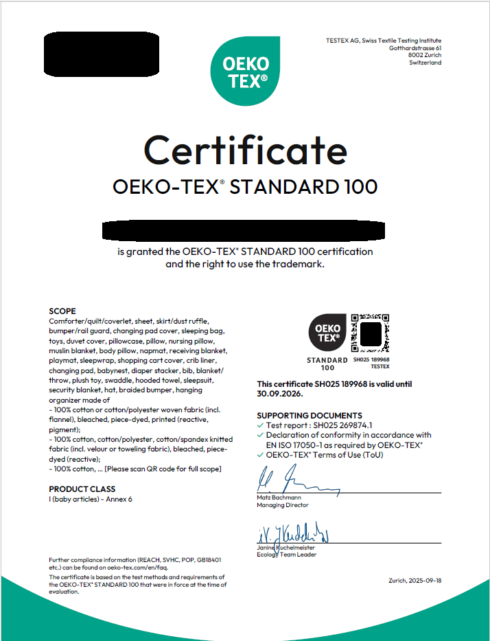 Copper Pearl OEKO-TEX® Standard 100 certificate