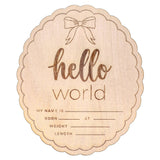 Wooden Announcement Sign - Hello World Bow