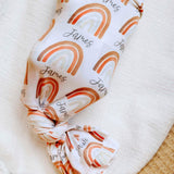 Personalized Baby Name Swaddle Blanket - Neutral Rainbow