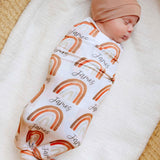 Personalized Baby Name Swaddle Blanket - Neutral Rainbow