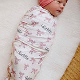 Personalized Baby Name Swaddle Blanket - Pink Bows