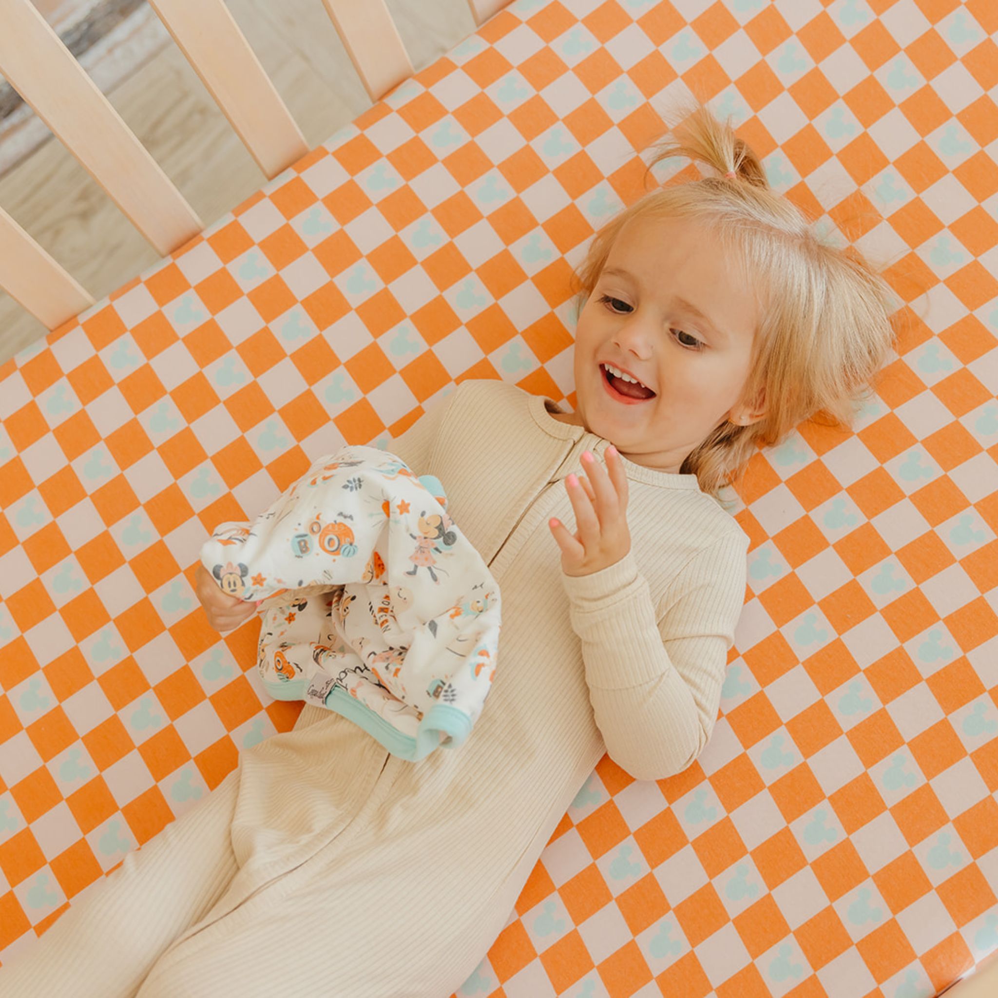 Premium Knit Fitted Crib Sheet - Mickey Mouse Check