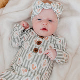 Wood Button Newborn Knotted Gown - Constance